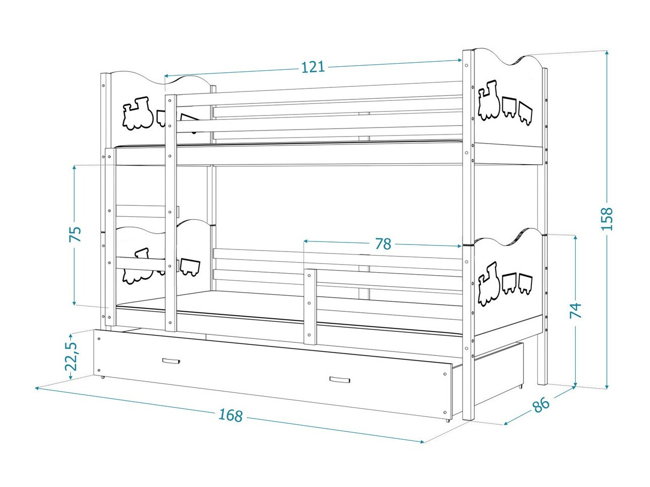 Letto a castello Aurora 110 (Grigio)