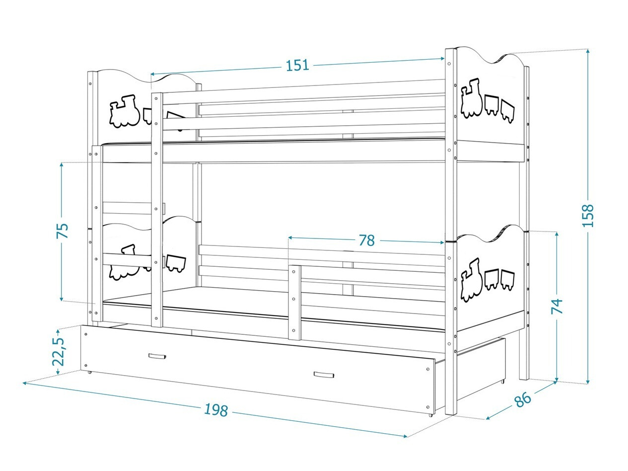 Letto a castello Aurora 111 (Blu)