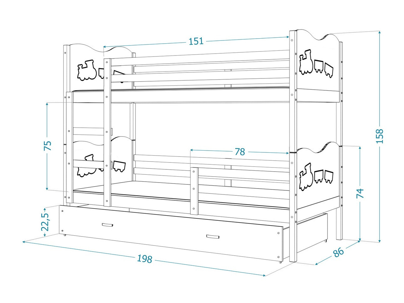 Letto a castello Aurora 111 (Blu)