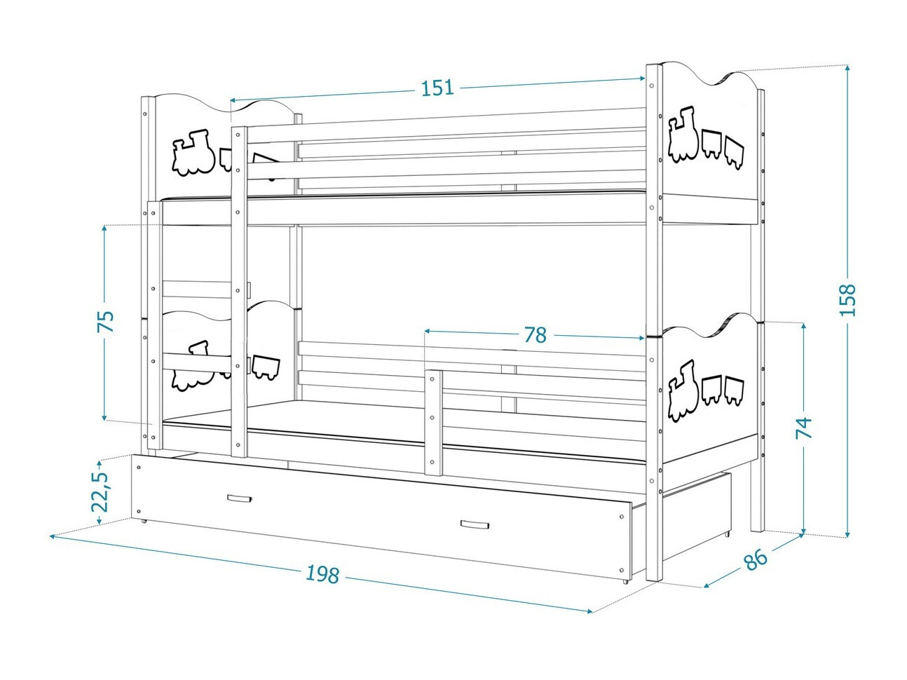 Letto a castello Aurora 111 (Blu)
