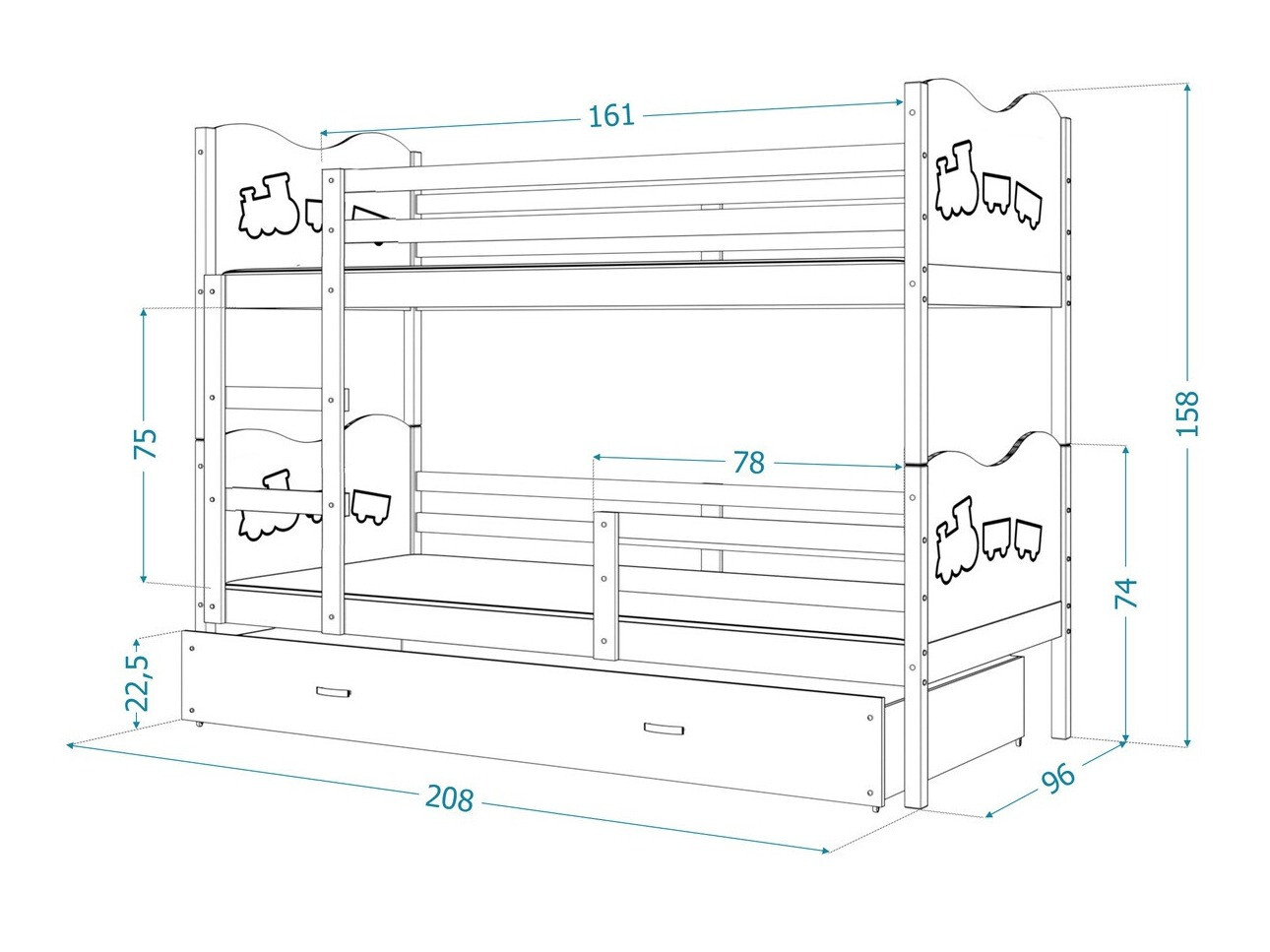 Letto a castello Aurora 112 (Blu)