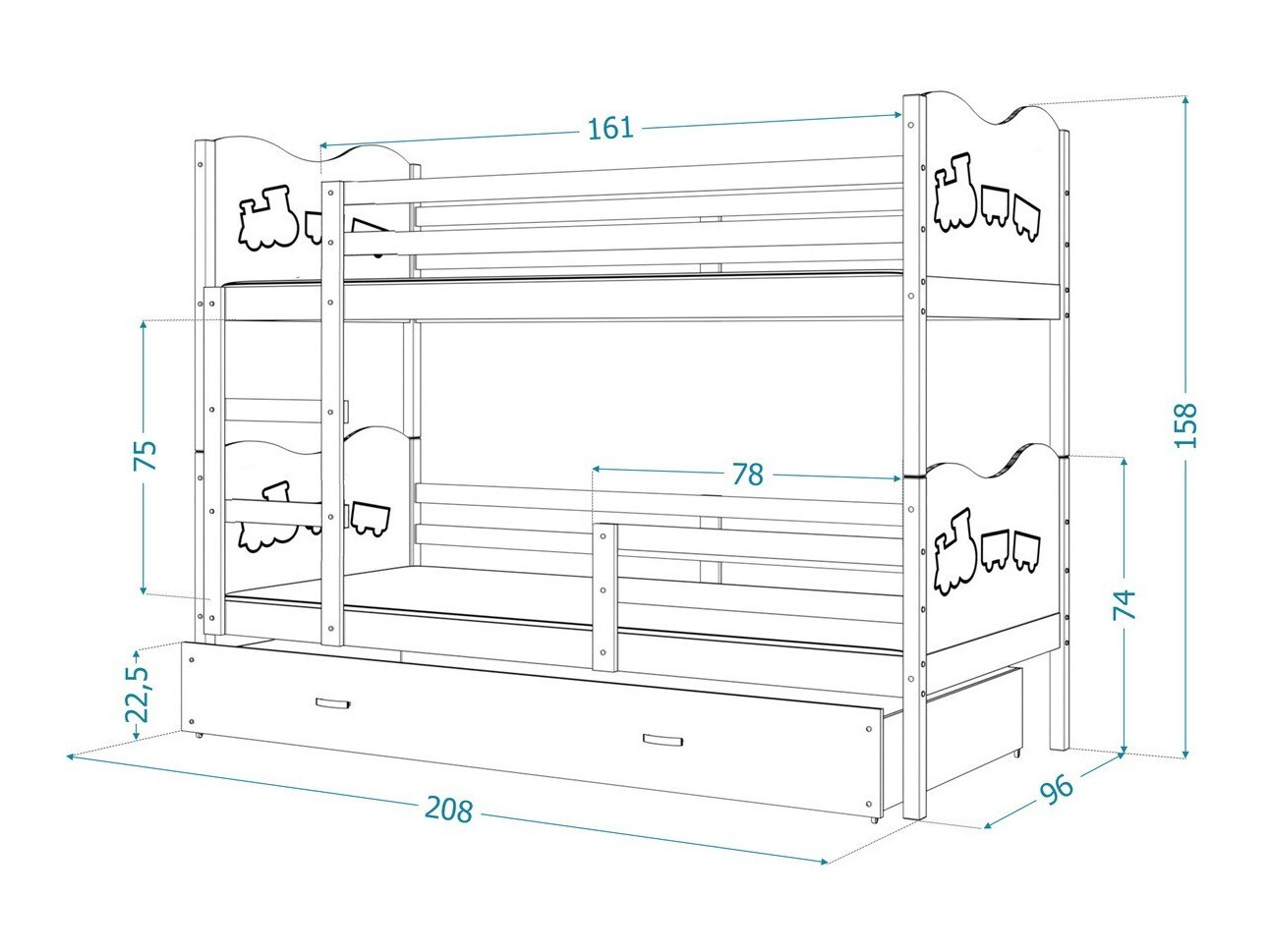 Letto a castello Aurora 112 (Blu)