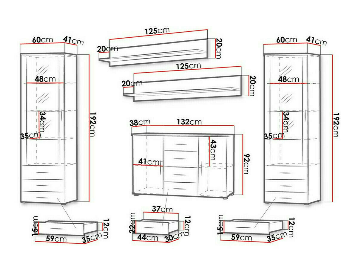 Parete attrezzata Tornola 112 (Bianco + Bianco lucido)