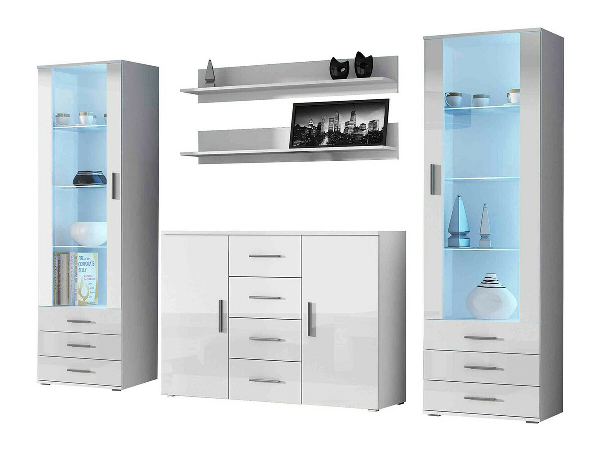 Parete attrezzata Tornola 112 (Bianco + Bianco lucido)