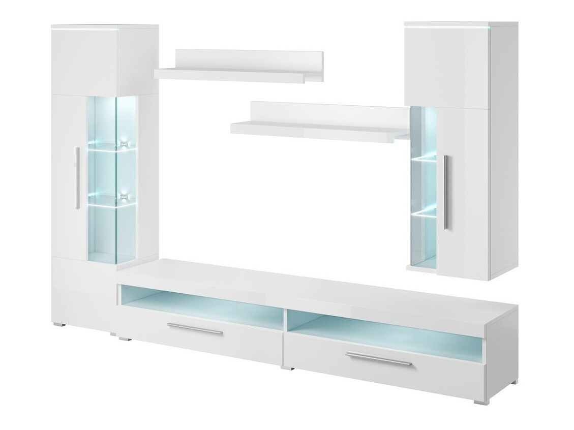 Parete attrezzata Torvire 108 (Bianco + Bianco lucido)