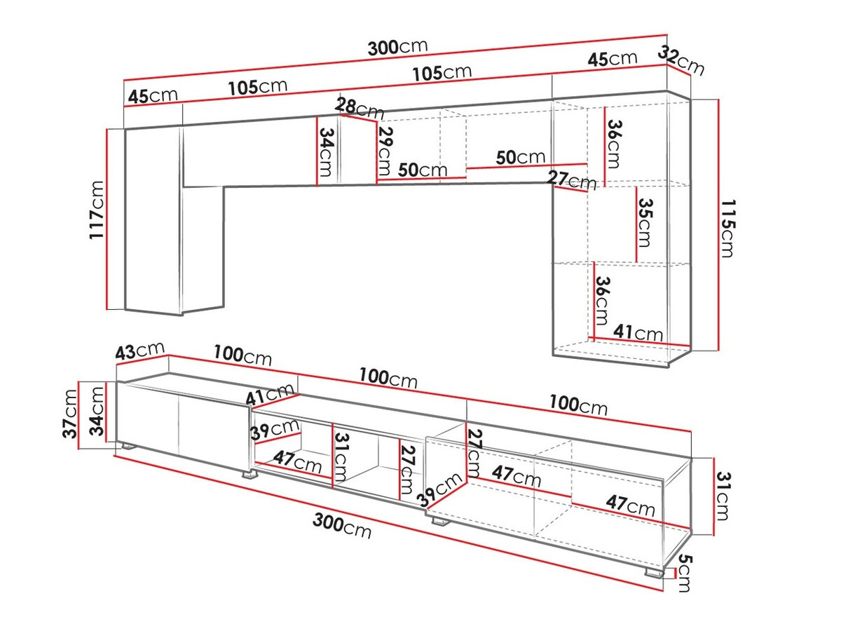 Parete attrezzata Tivdalu 143 (Nero + Nero lucido + Rovere Artisan)