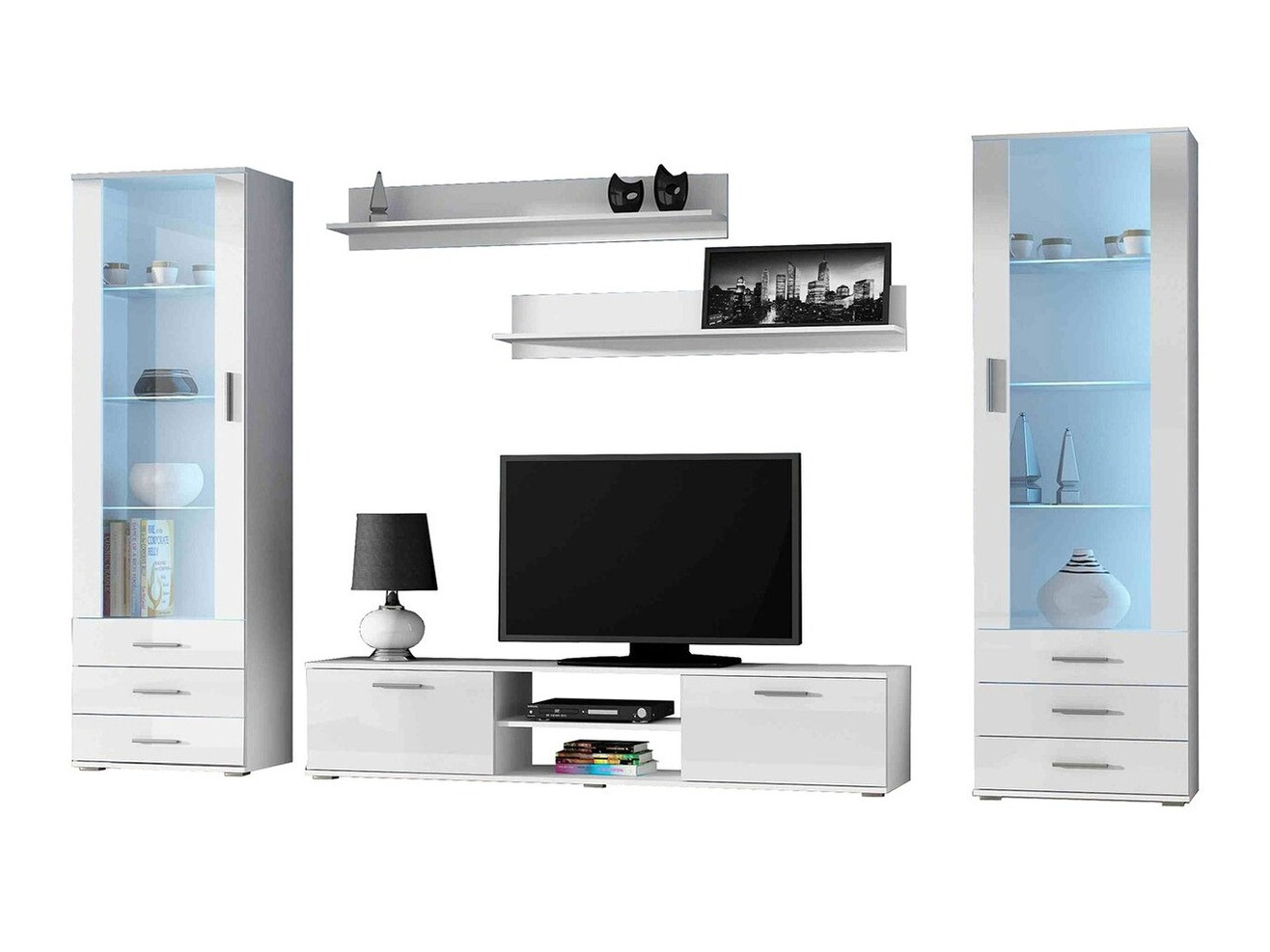 Parete attrezzata Tornola 109 (Bianco + Bianco lucido)