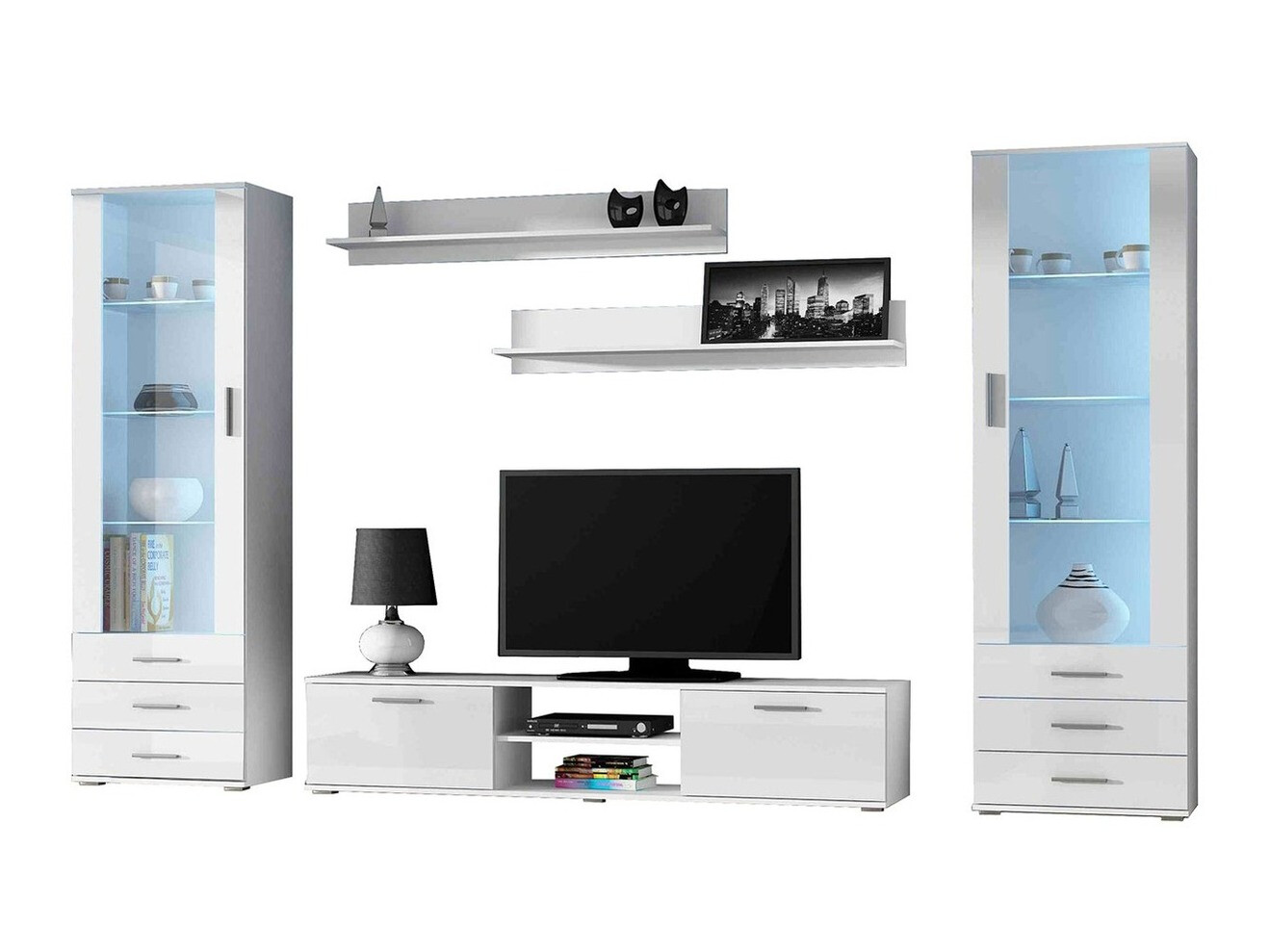 Parete attrezzata Tornola 109 (Bianco + Bianco lucido)