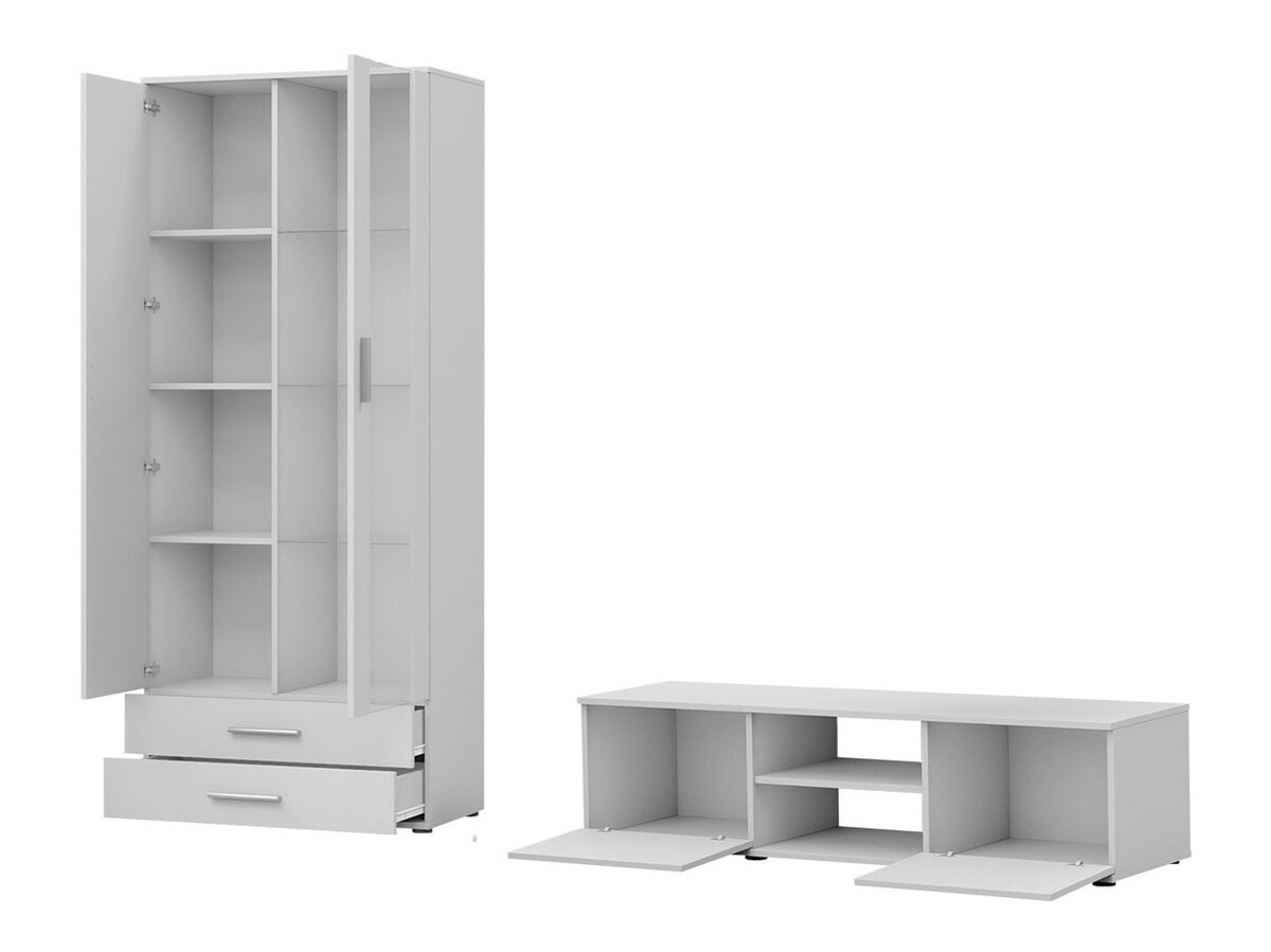 Parete attrezzata Tornola 117 (Bianco + Bianco lucido)