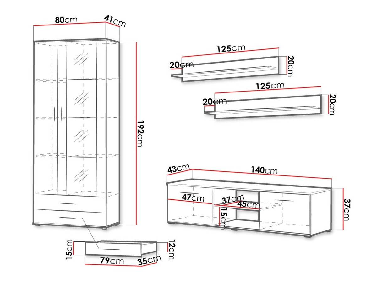Parete attrezzata Tornola 117 (Bianco + Bianco lucido)