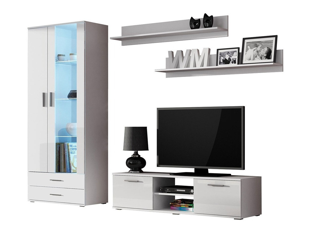 Parete attrezzata Tornola 117 (Bianco + Bianco lucido)