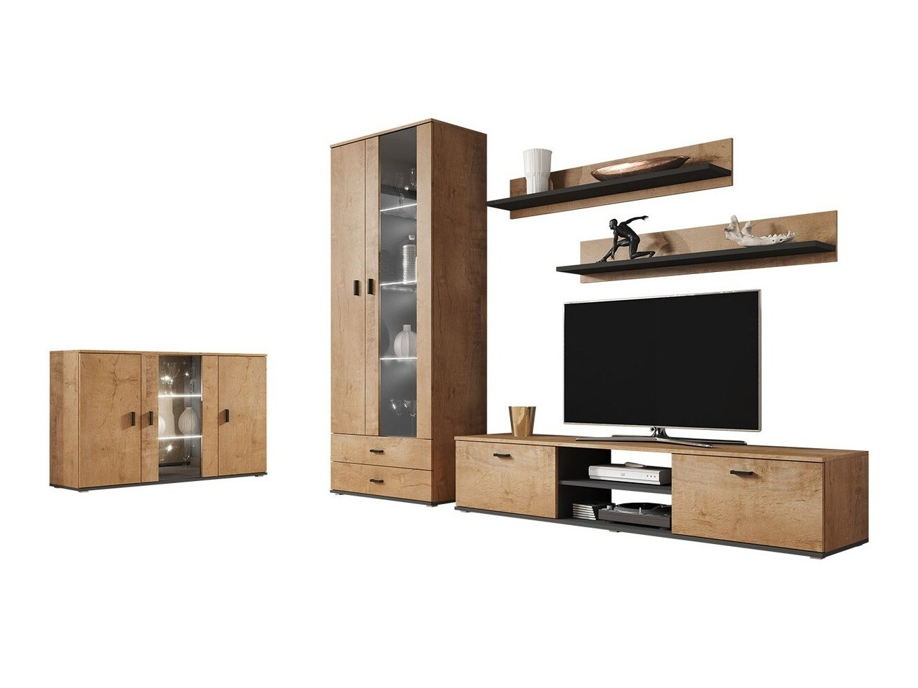 Set mobili soggiorno Tornola 116 (Quercia di lefkada + Nero)