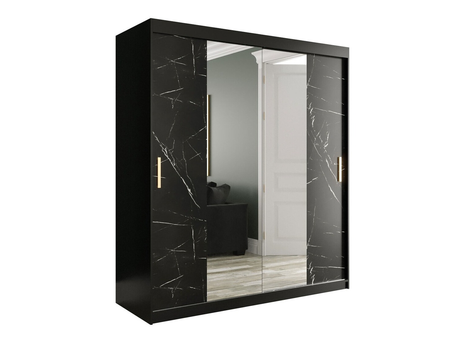 Armadio Hartford 255 (Nero opaco + Marmo nero)