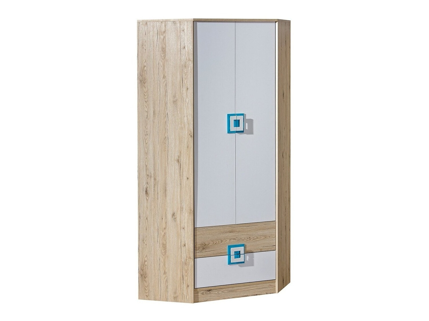 Armadio ad angolo Tolfere 102 (Rovere chiaro + Bianco + Turchese)