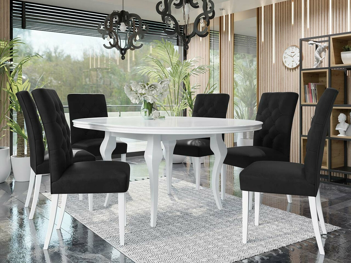 Set sala da pranzo Racine 138 (Bianco lucido + Magic Velvet 2219)