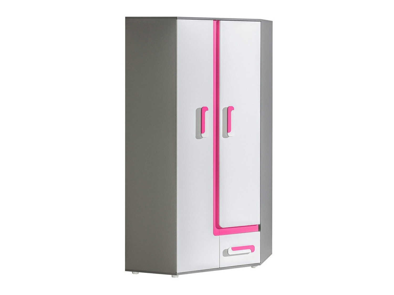 Armadio ad angolo Levtala 102 (Antracite + Bianco + Fucsia)
