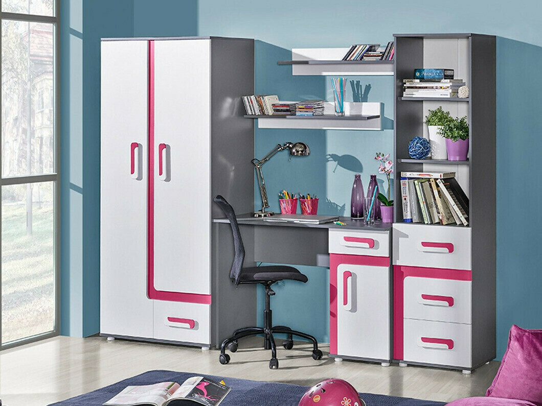 Armadio Levtala 101 (Antracite + Bianco + Fucsia)