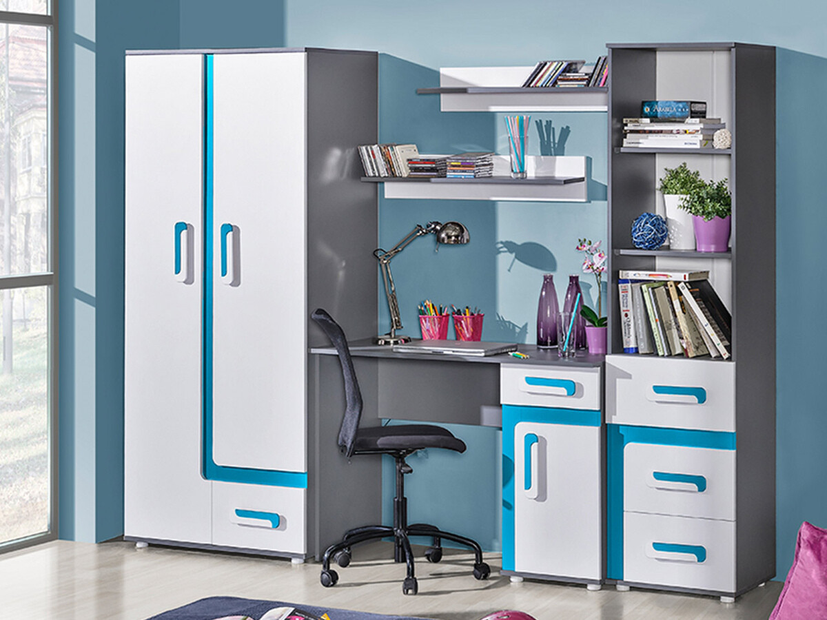 Set Camerette per bambini Levtala 116 (Antracite + Bianco + Turchese)