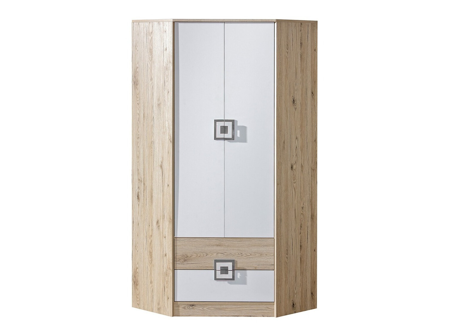Armadio ad angolo Balvire 103 (Rovere chiaro + Bianco + Grigio)