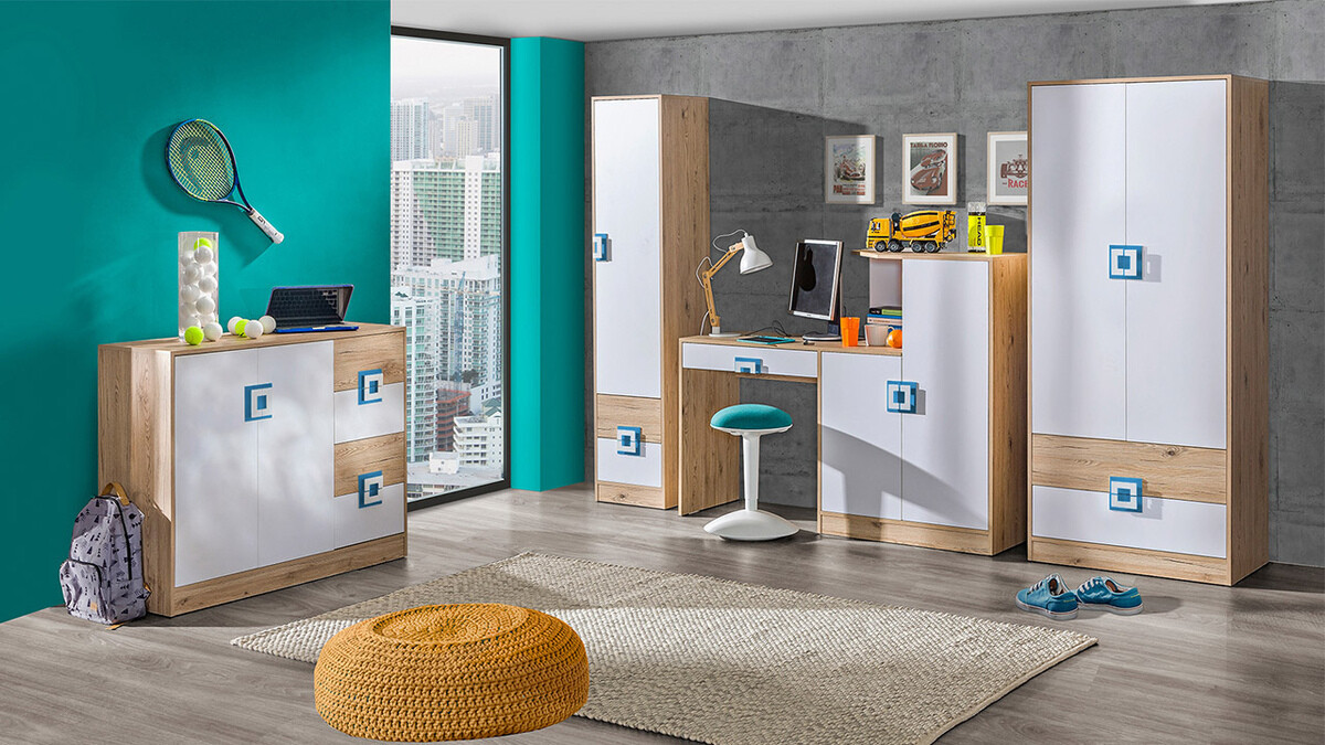 Armadio Balvire 104 (Rovere chiaro + Bianco + Grigio)