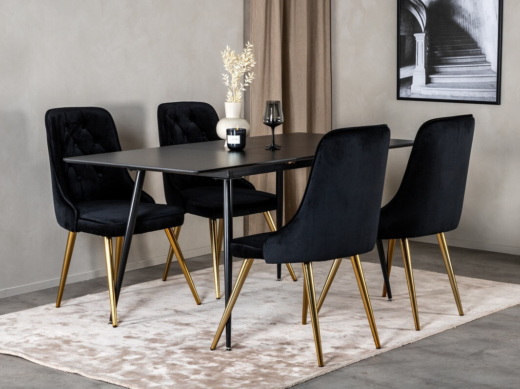 Set sala da pranzo Dallas 1522 (Nero + D'oro)
