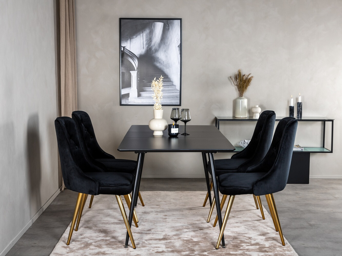 Set sala da pranzo Dallas 1522 (Nero + D'oro)