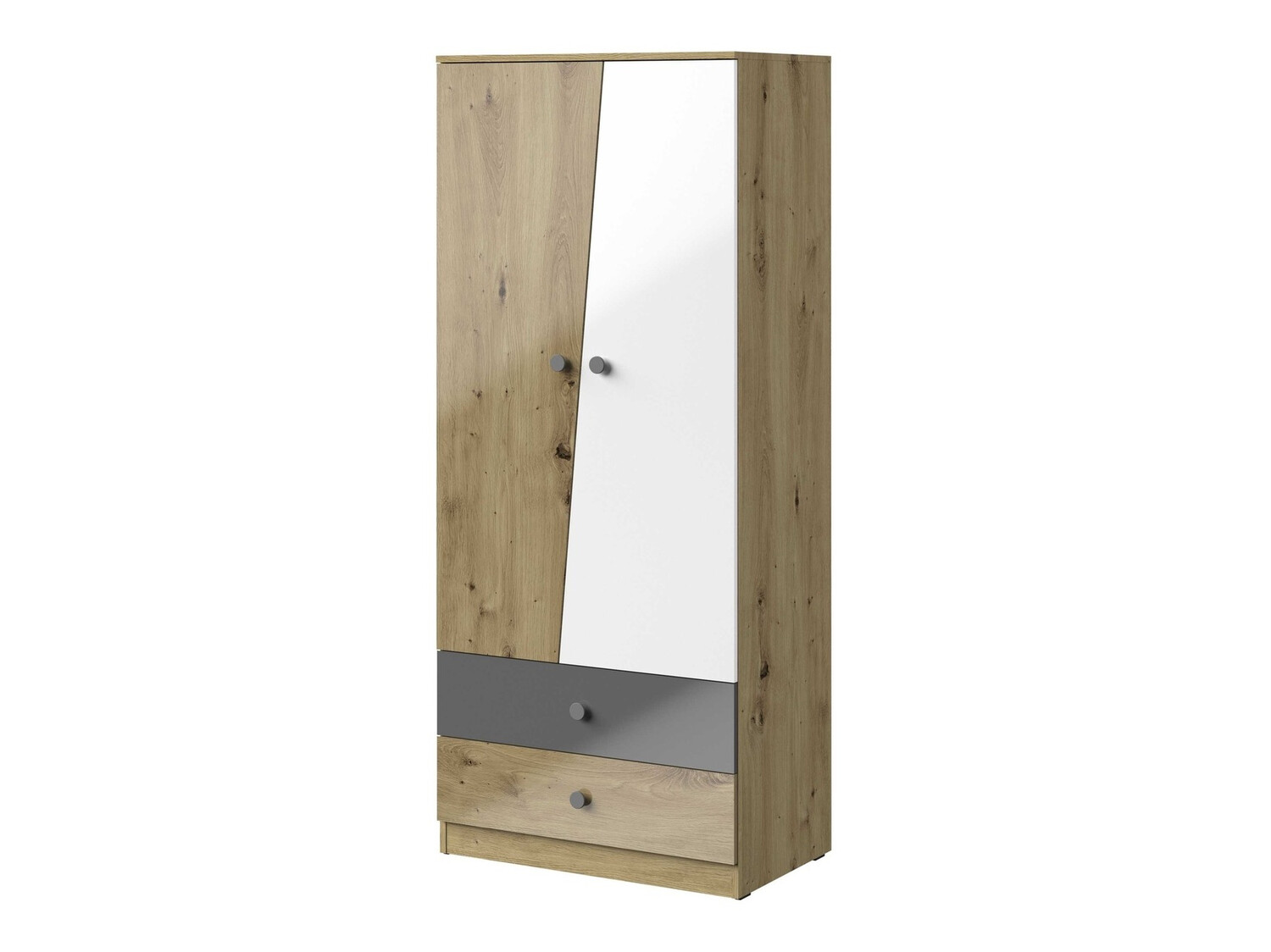 Armadio Mirelbu 100 (Rovere Artisan + Bianco lucido + Grigio lucido)