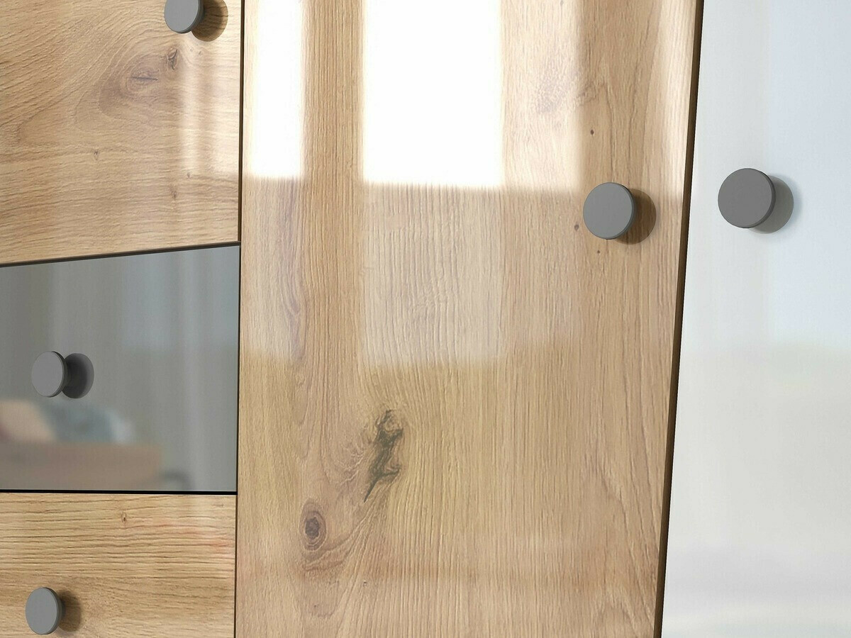 Armadio Mirelbu 100 (Rovere Artisan + Bianco lucido + Grigio lucido)