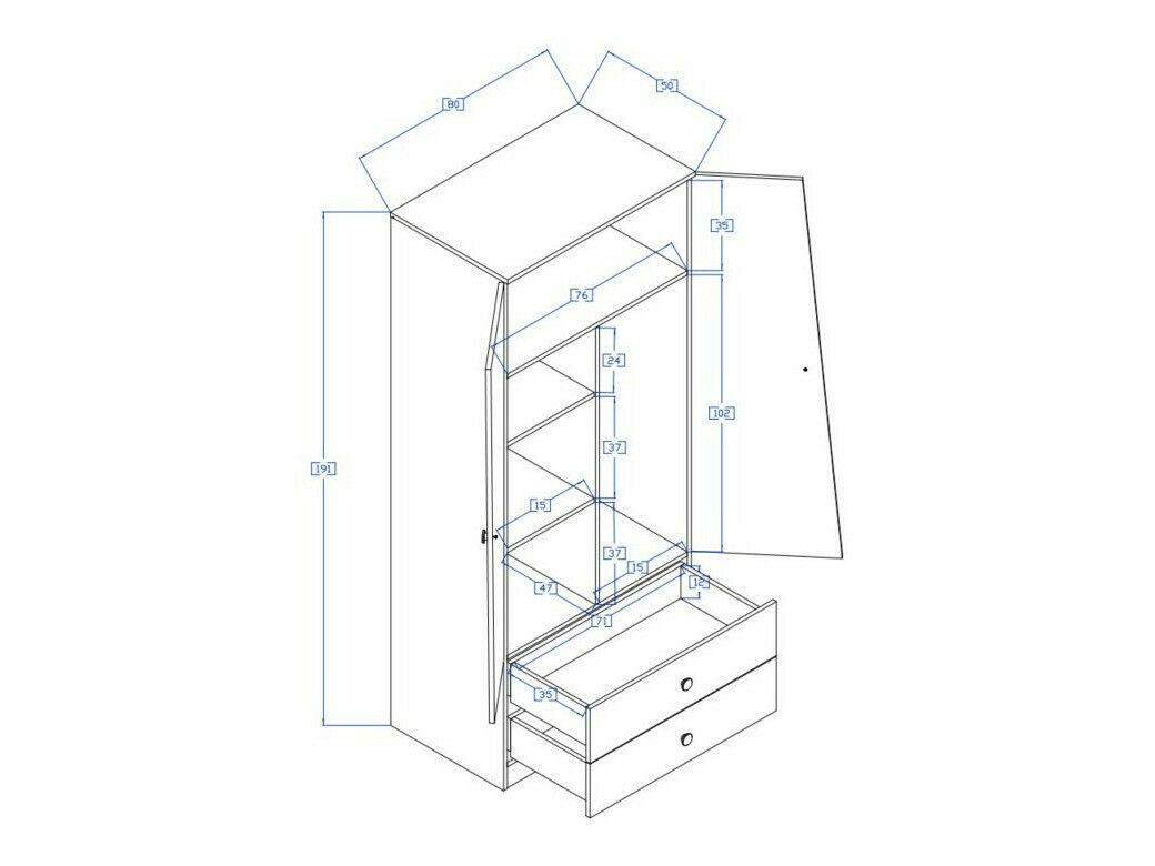 Armadio Mirelbu 100 (Rovere Artisan + Bianco lucido + Grigio lucido)