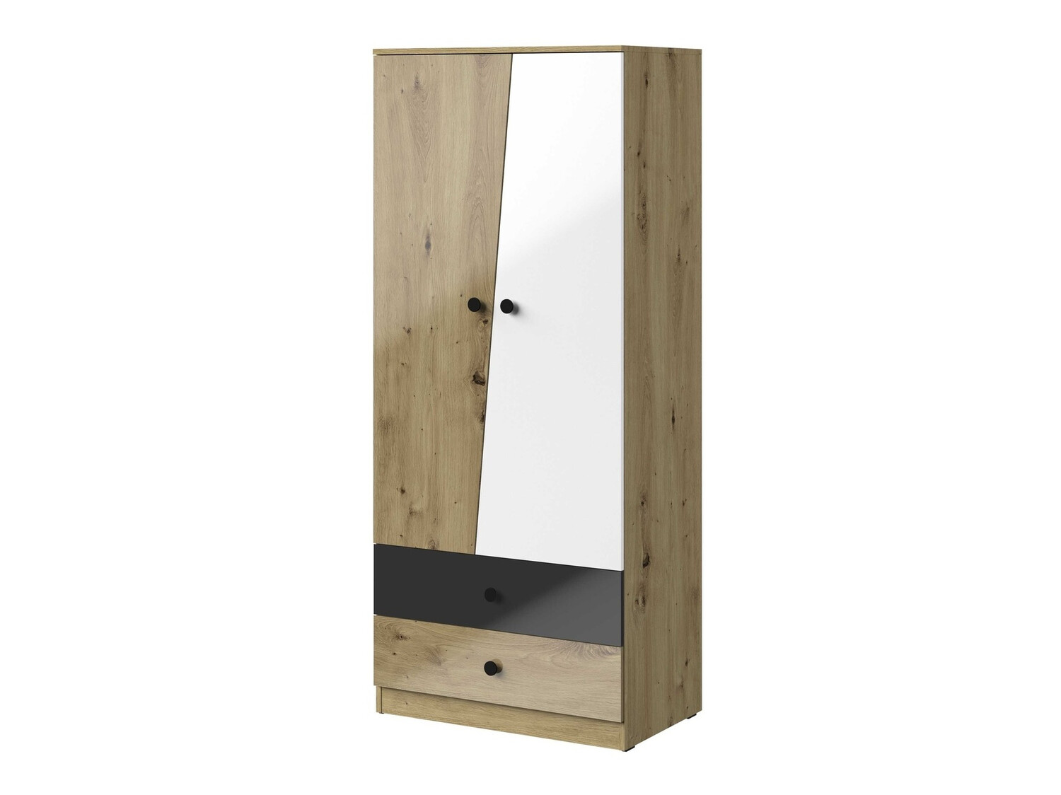 Armadio Mirelbu 100 (Rovere Artisan + Bianco lucido + Nero lucido)