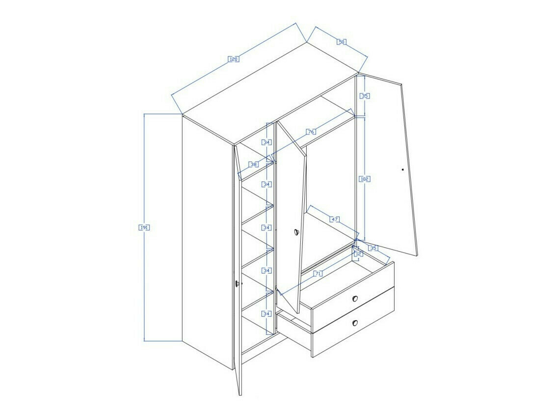 Armadio Mirelbu 102 (Rovere Artisan + Bianco + Nero)