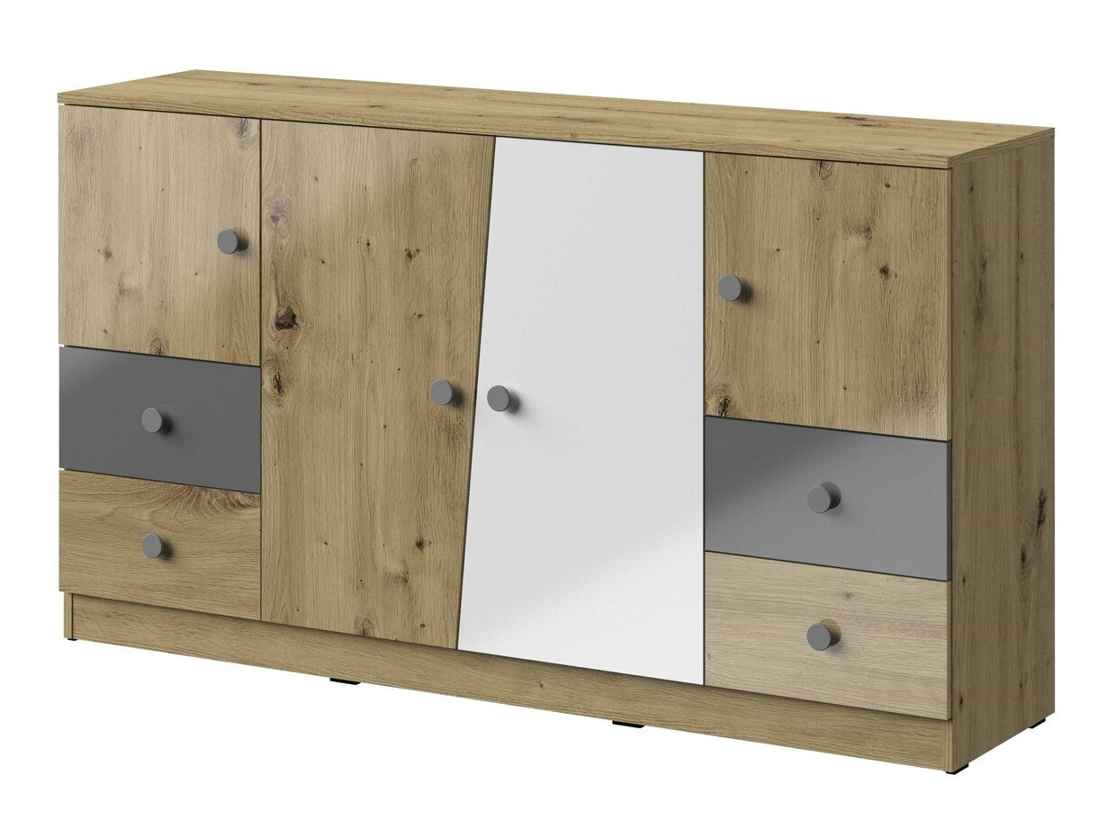 Cassettiera Mirelbu 105 (Rovere Artisan + Bianco lucido + Grigio lucido)