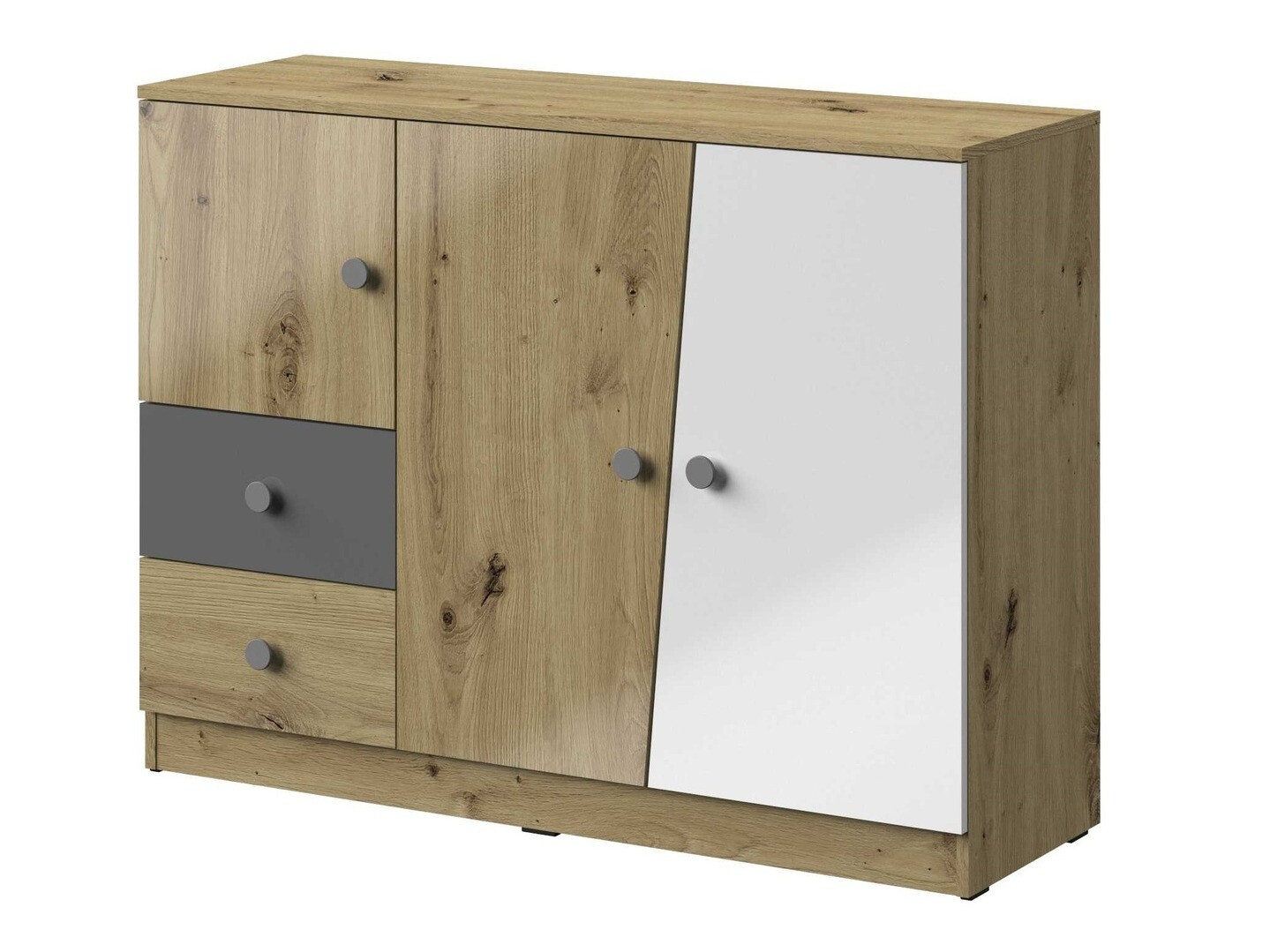 Cassettiera Mirelbu 106 (Rovere Artisan + Bianco lucido + Grigio lucido)