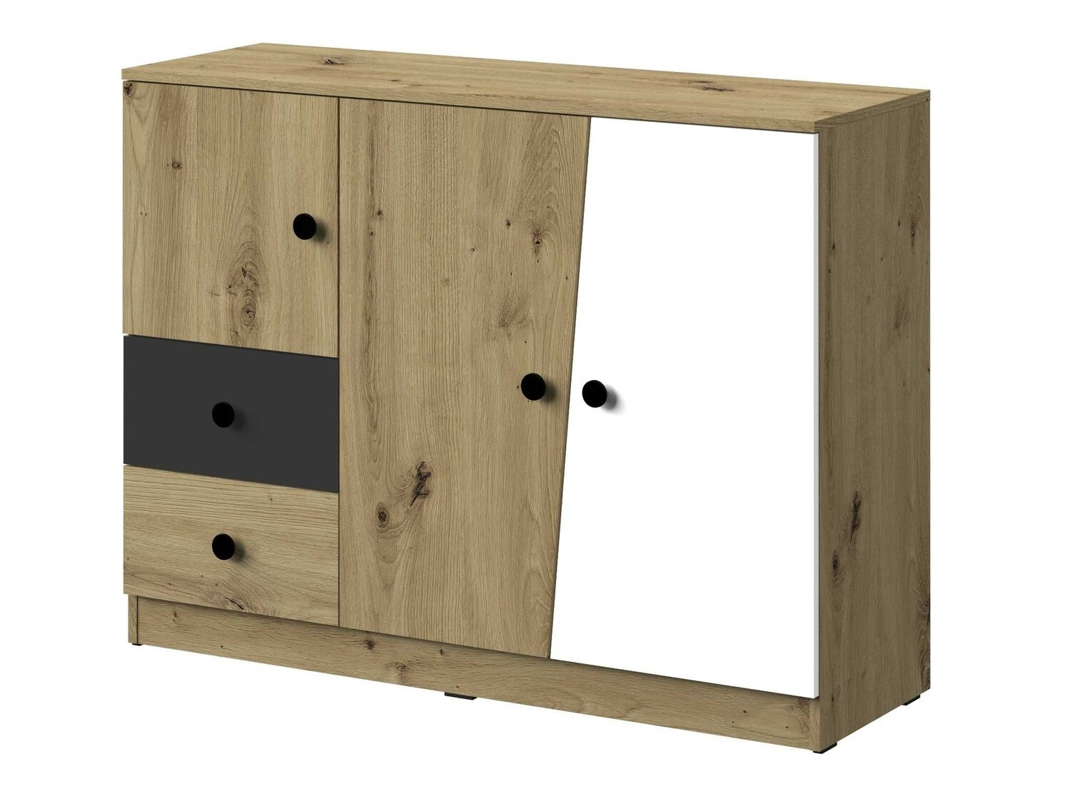 Cassettiera Mirelbu 106 (Rovere Artisan + Bianco + Nero)