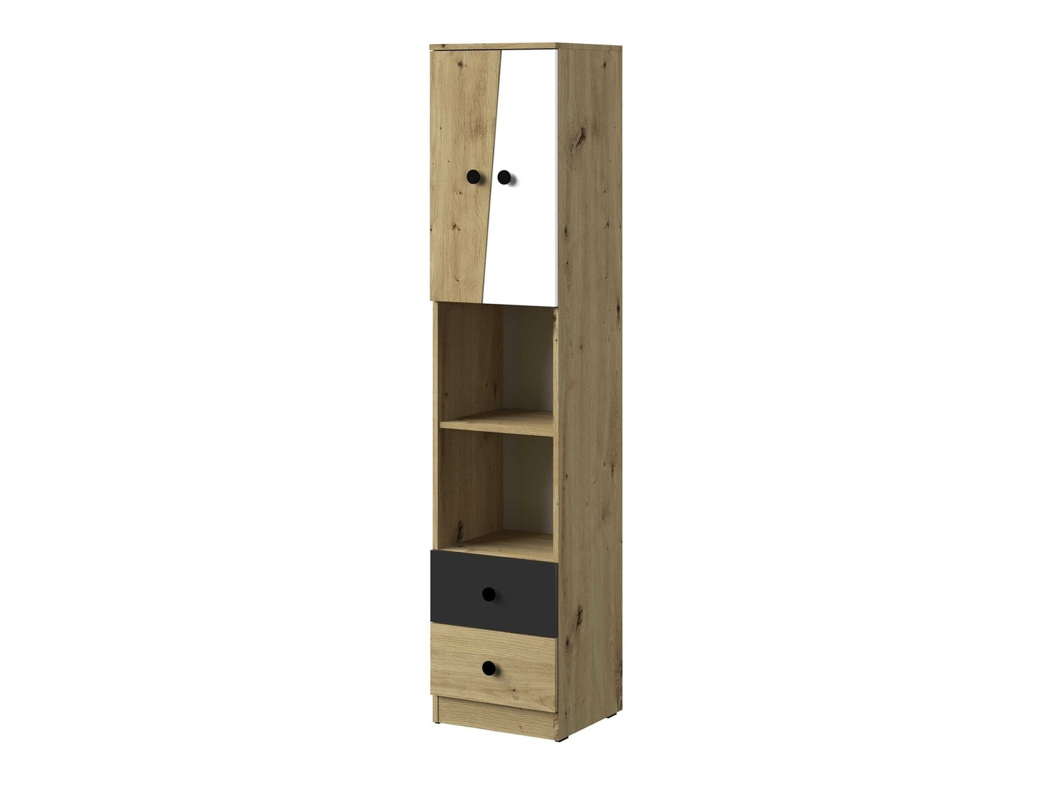 Scaffale Mirelbu 104 (Rovere Artisan + Bianco + Nero)