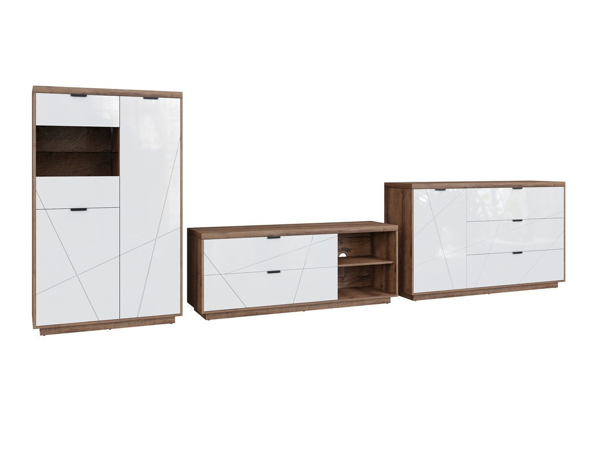 Parete attrezzata Fivale 110 (Rovere delano scuro + Bianco lucido)