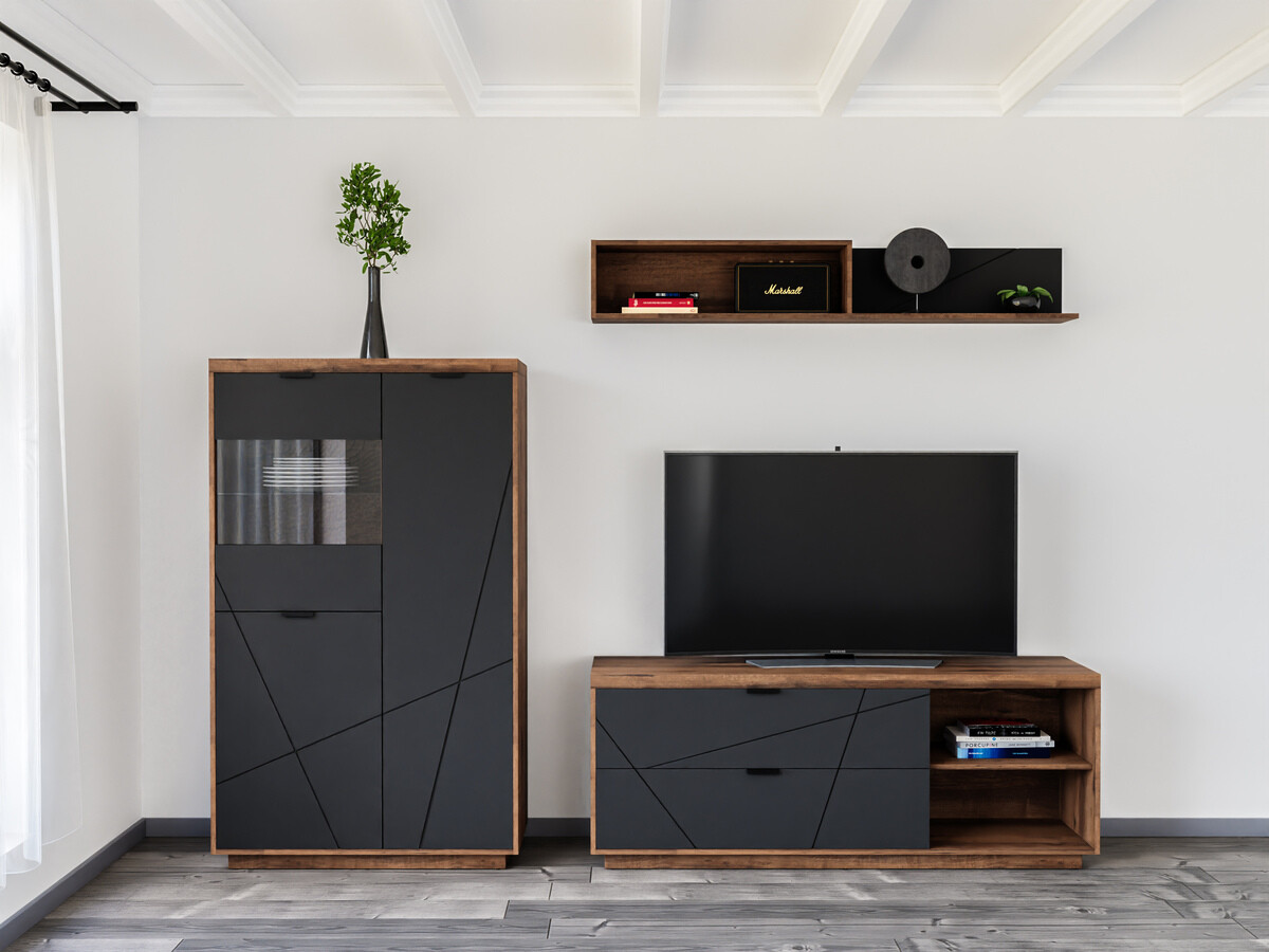 Parete attrezzata Fivale 111 (Rovere delano scuro + Nero opaco)