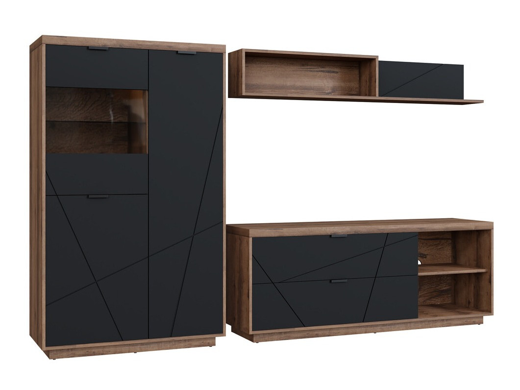 Parete attrezzata Fivale 111 (Rovere delano scuro + Nero opaco)