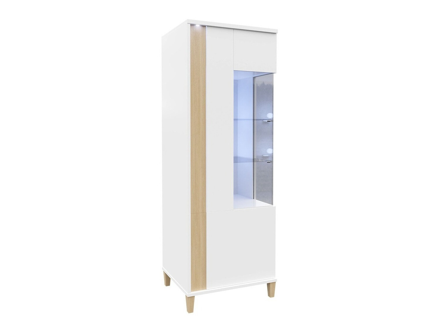Scaffale Florem II (Bianco + Bianco lucido + Luminoso legno)