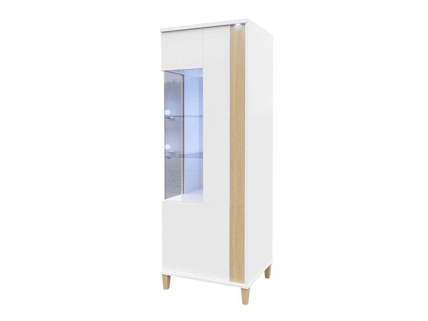 Scaffale Florem III (Bianco + Bianco lucido + Luminoso legno)