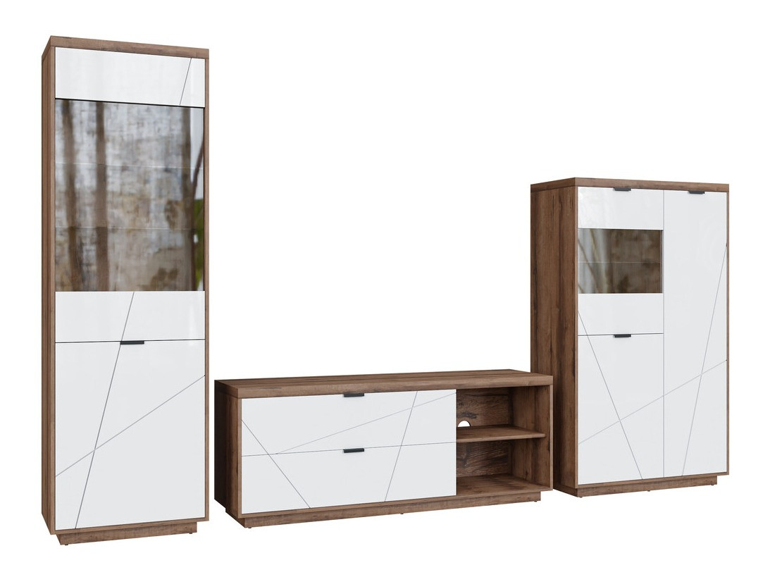 Parete attrezzata Fivale 112 (Rovere delano scuro + Bianco lucido)