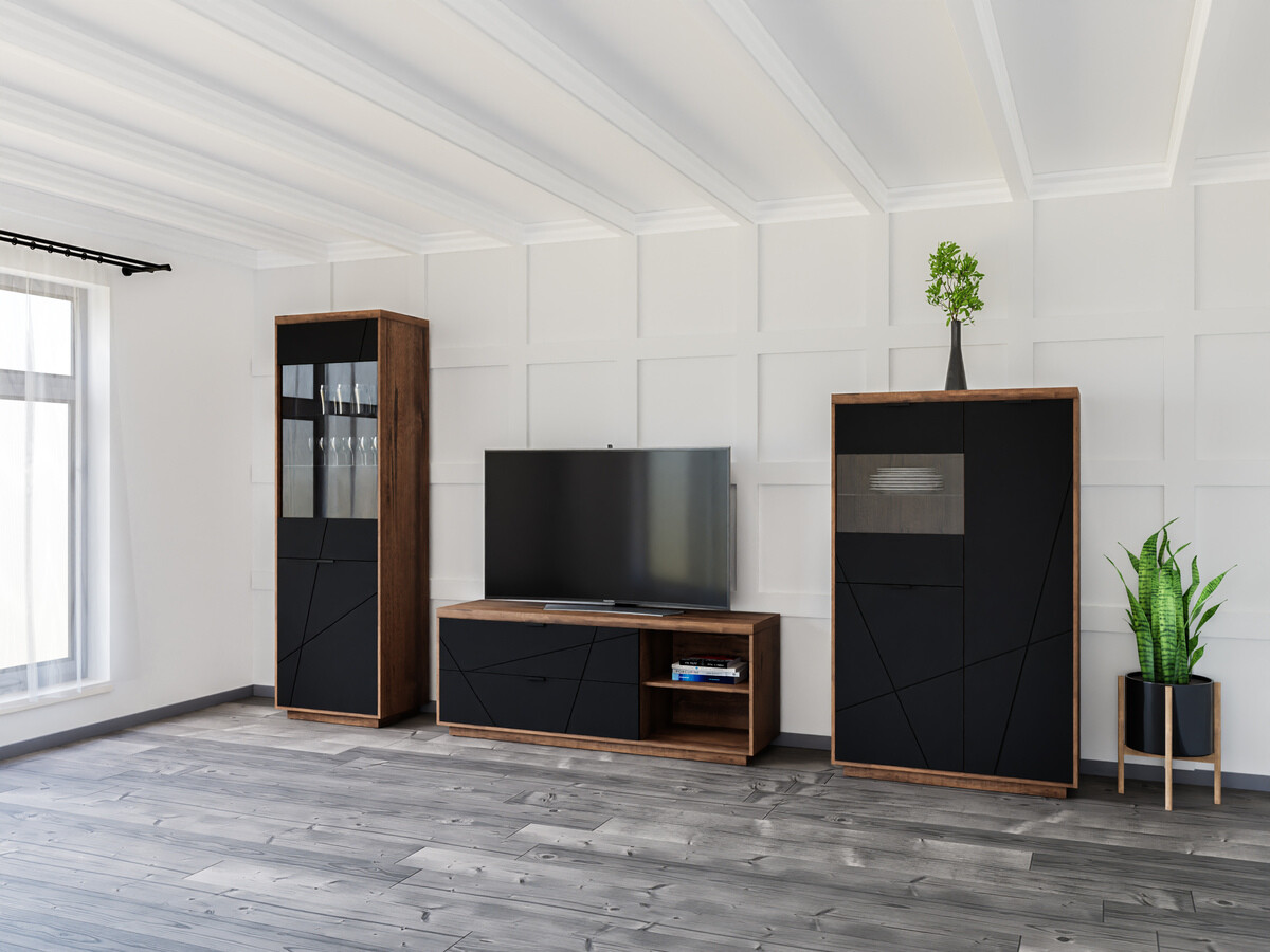 Parete attrezzata Fivale 112 (Rovere delano scuro + Nero opaco)