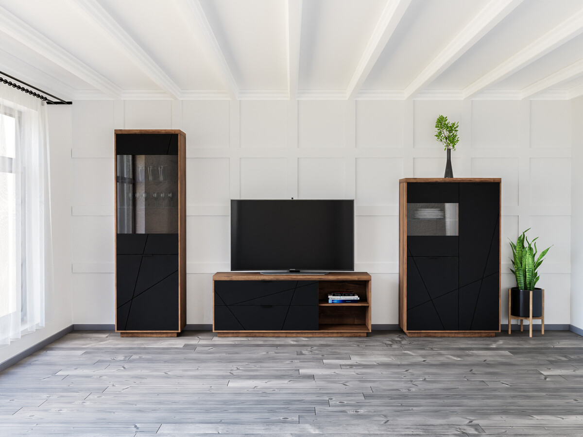 Parete attrezzata Fivale 112 (Rovere delano scuro + Nero opaco)