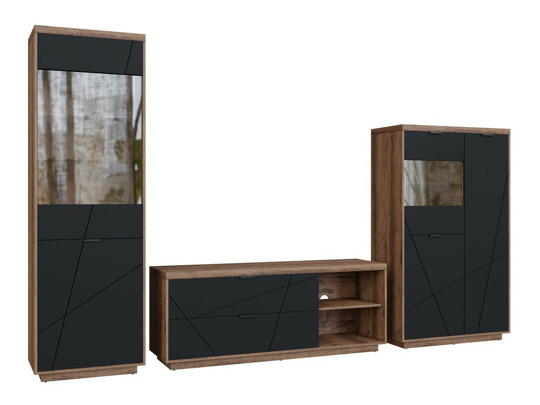 Parete attrezzata Fivale 112 (Rovere delano scuro + Nero opaco)