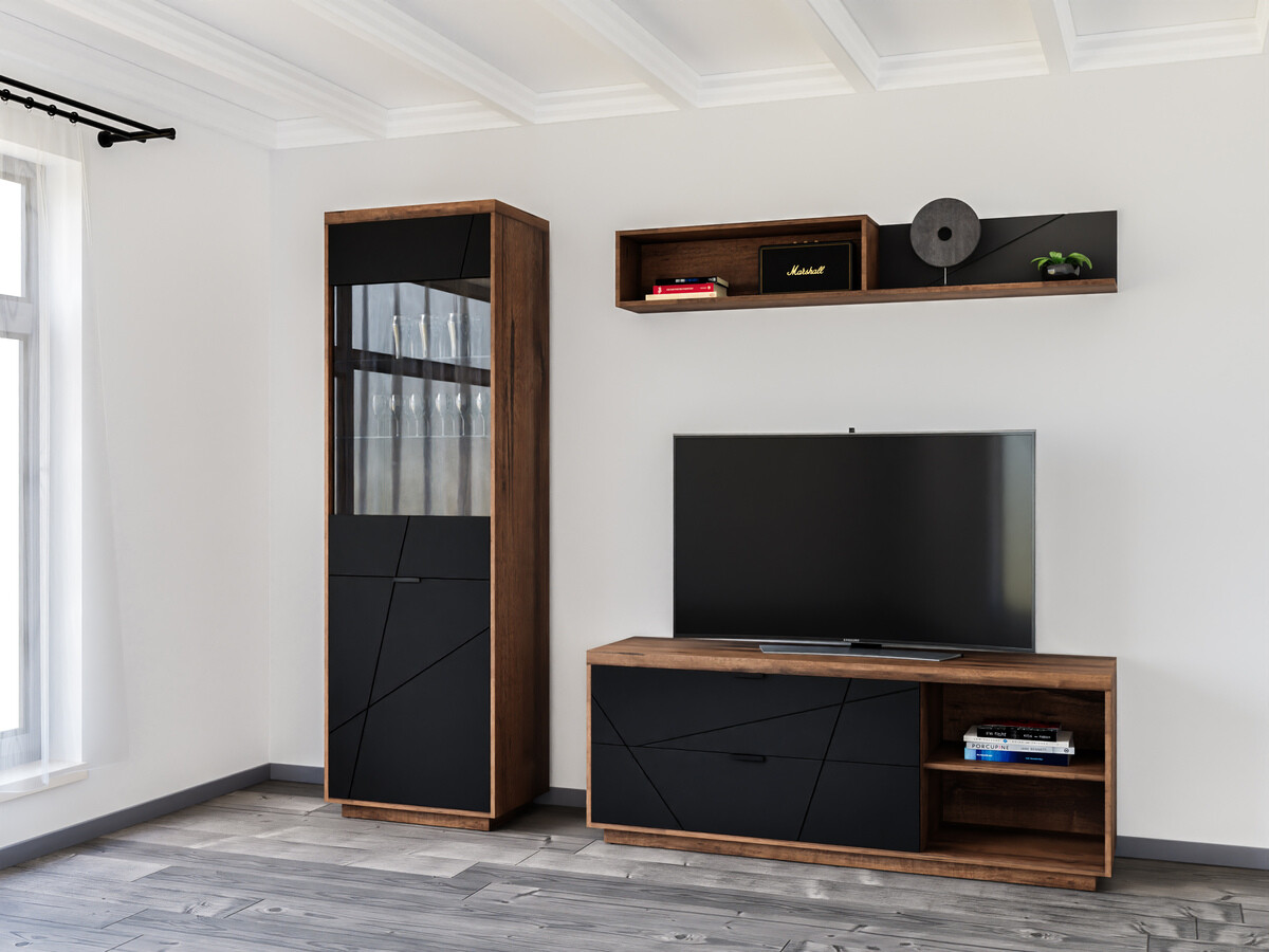 Parete attrezzata Fivale 113 (Rovere delano scuro + Nero opaco)