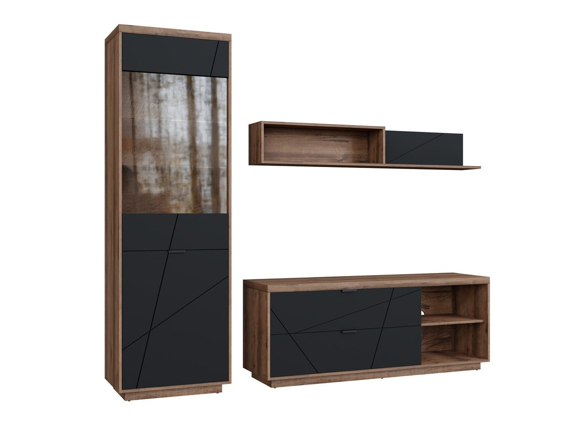 Parete attrezzata Fivale 113 (Rovere delano scuro + Nero opaco)