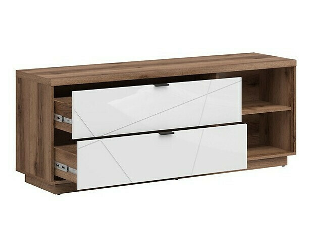Parete attrezzata Fivale 114 (Rovere delano scuro + Bianco lucido)