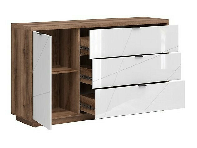 Parete attrezzata Fivale 114 (Rovere delano scuro + Bianco lucido)