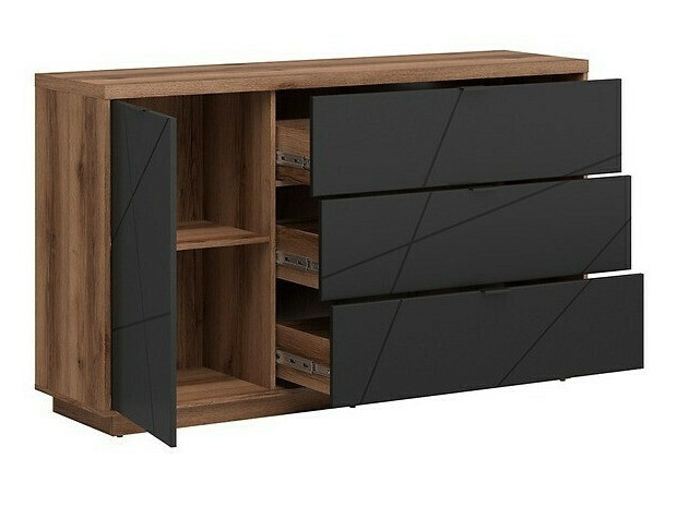 Parete attrezzata Fivale 114 (Rovere delano scuro + Nero opaco)