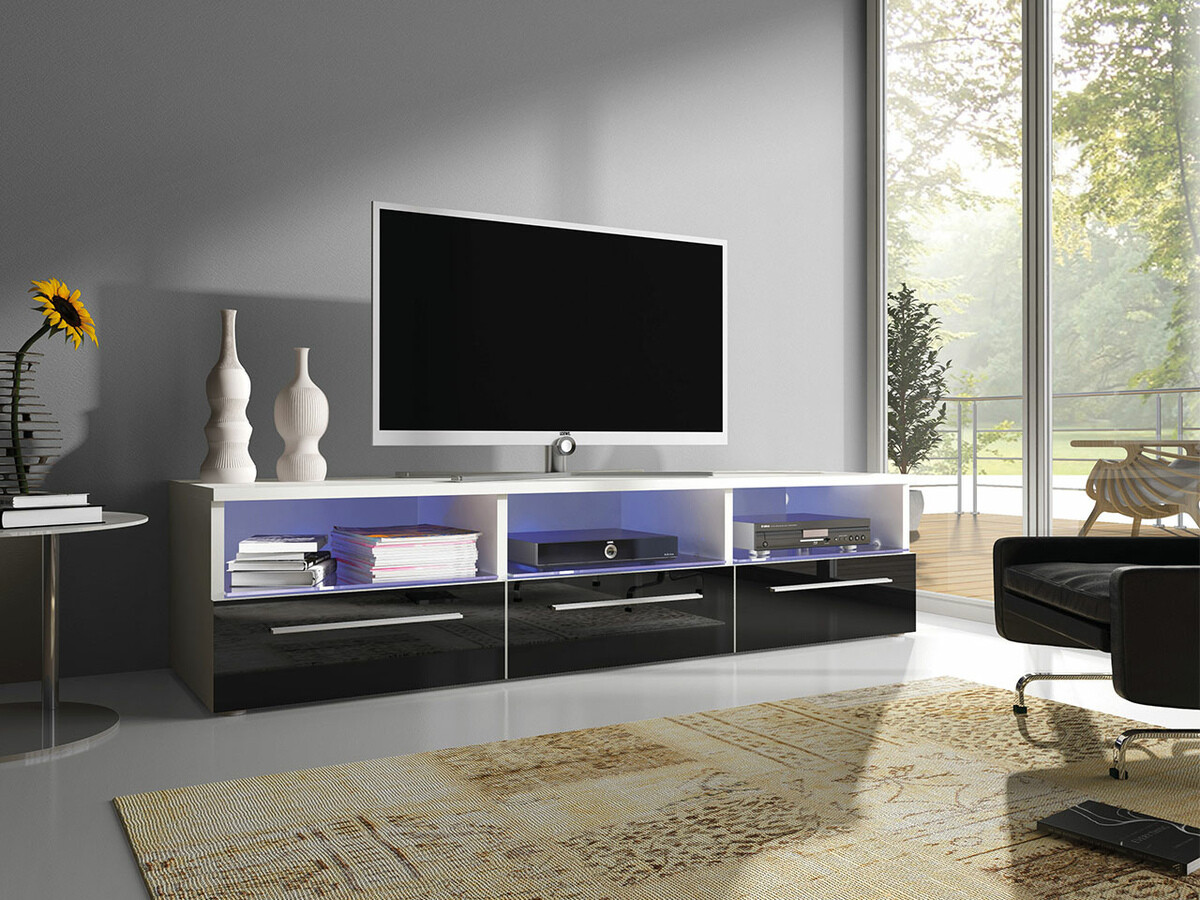 Mobile porta TV Uva I (Bianco + Nero lucido)
